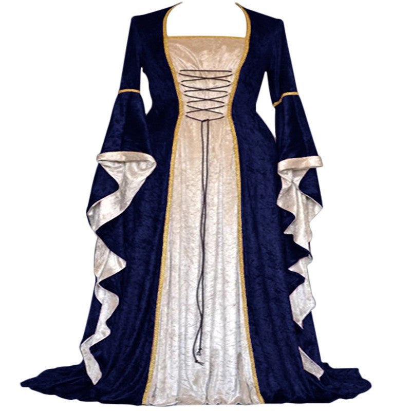 Women's Gold Veet Bell Sleeve Retro Medieval Long Dress