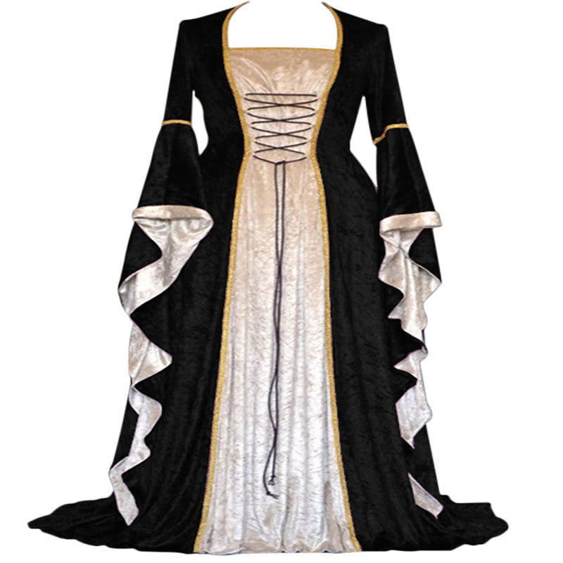 Women's Gold Veet Bell Sleeve Retro Medieval Long Dress