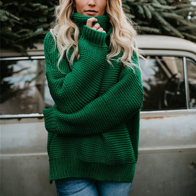 Women's Solid Color Large Commuter Turtleneck For Women's Sweater