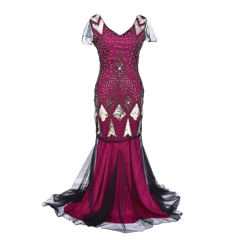 Women's Pearl Embroidery Dress Banquet Temperament Long Dresses