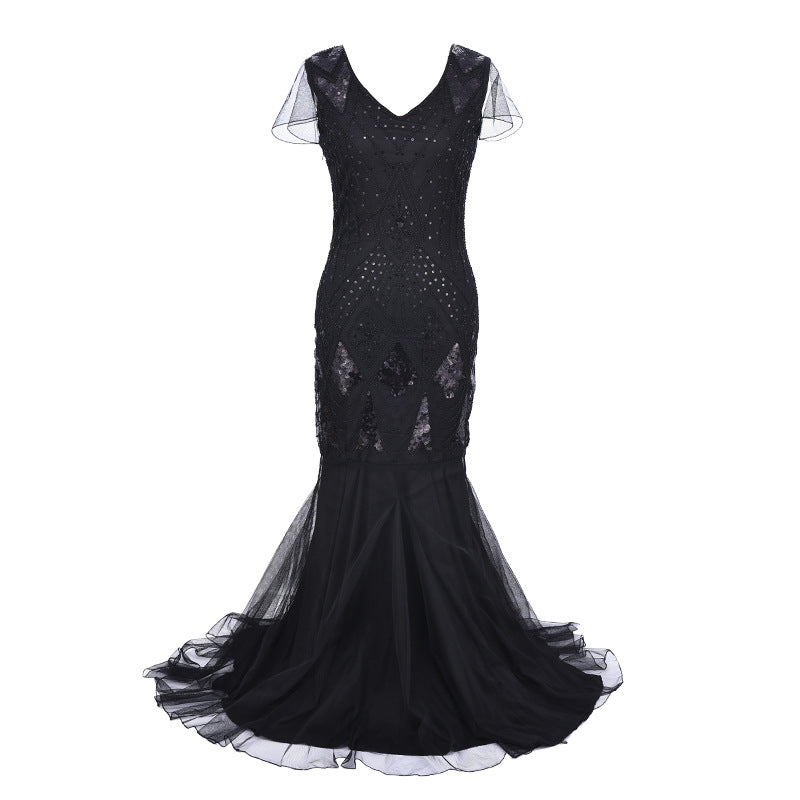 Women's Pearl Embroidery Dress Banquet Temperament Long Dresses
