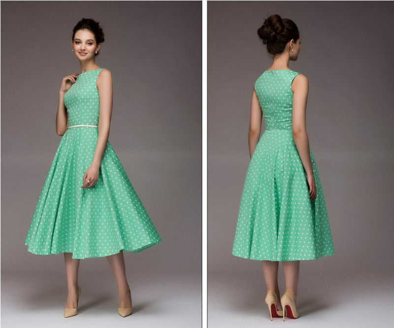 Women's Retro Sleeveless Wide Hem Printed Polka Dresses