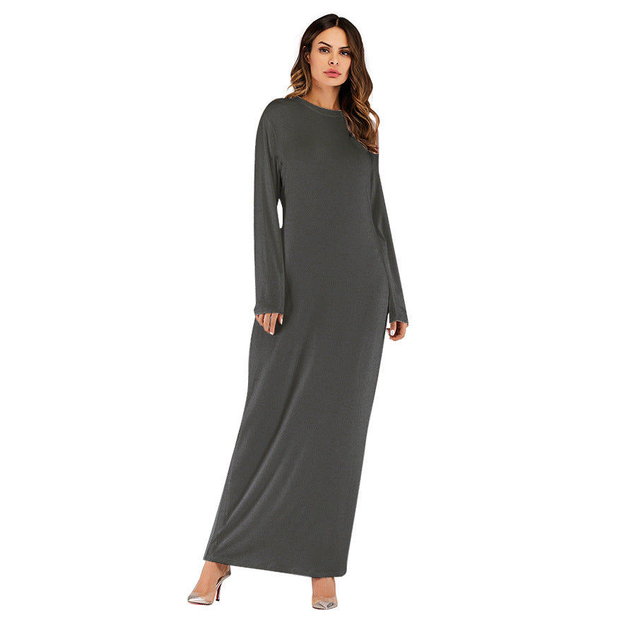 Women's Solid Color Modal Cotton Long-sleeved Bottoming Dress