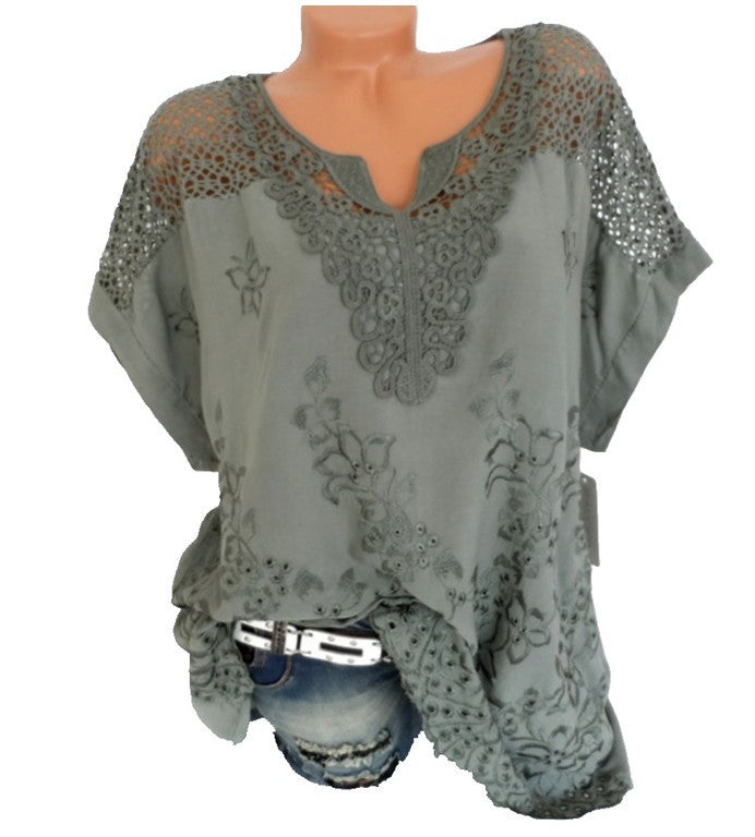 Women's Fashion Wear Lace Embroidery Sleeve Batwing Blouses
