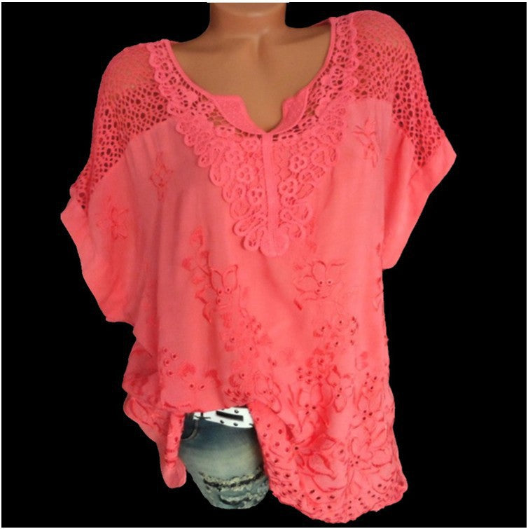 Women's Fashion Wear Lace Embroidery Sleeve Batwing Blouses