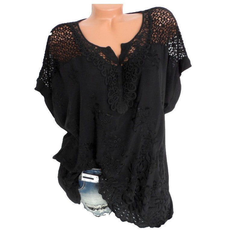 Women's Fashion Wear Lace Embroidery Sleeve Batwing Blouses
