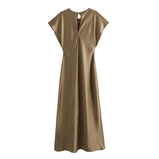 Women's Silk Satin Texture Solid Color Sleeveless Dresses