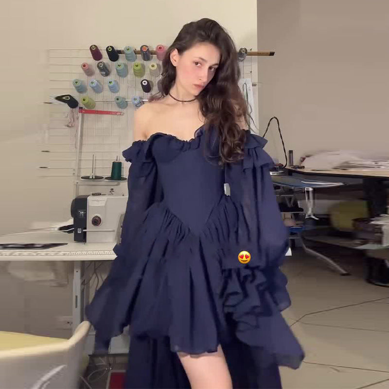 Women's Summer Ruffled Stitching Blue Dress Dresses