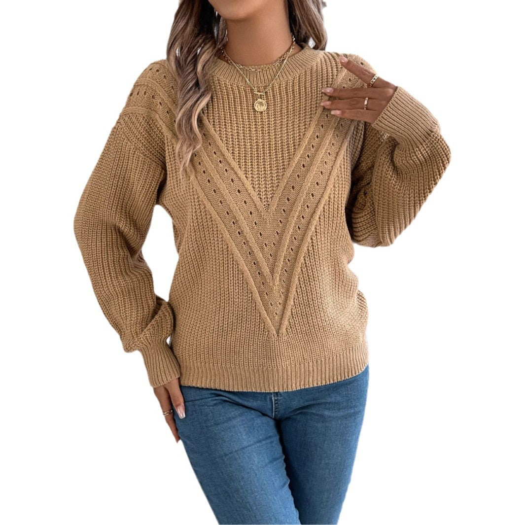 Women's Clearance Casual Solid Color V-shaped Lantern Sleeve Sweater