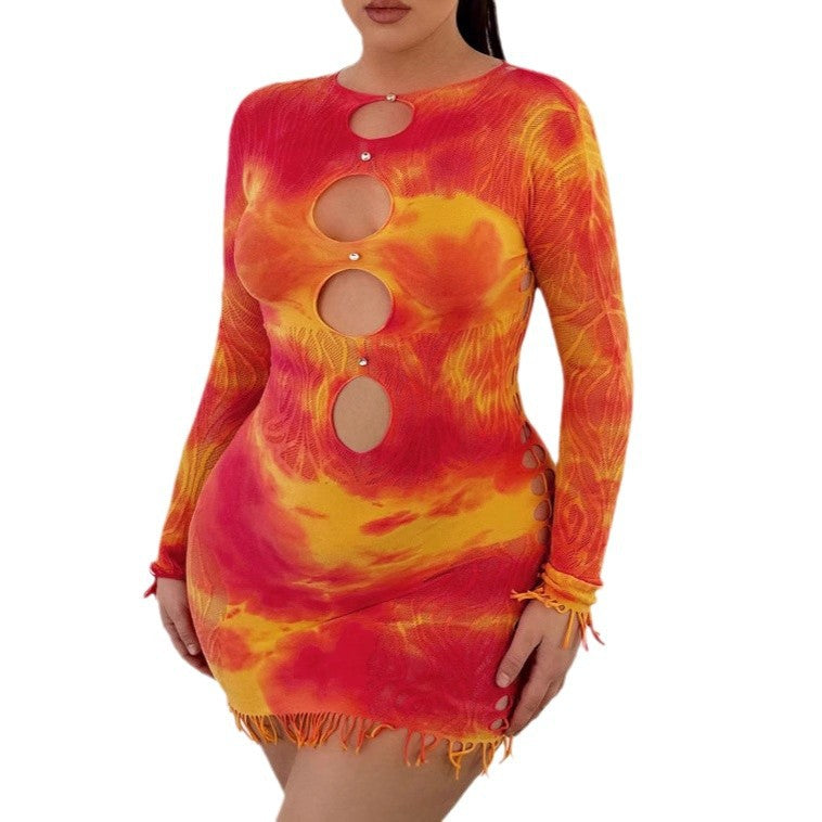 Women's Autumn Binding Diamond High Elastic Long Sleeve Sexy Dress