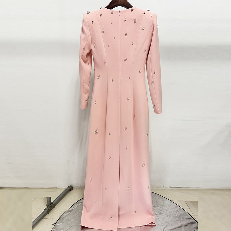 Elegant Beads Rhinestones Long Sleeve Formal Dress