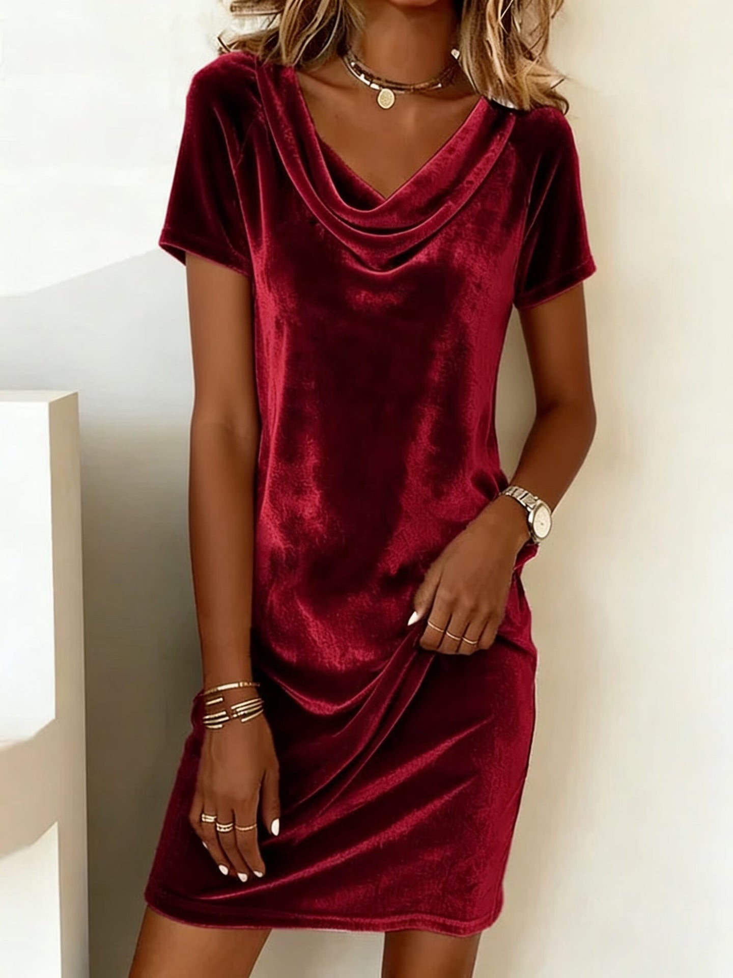 Women's Fashion Wear Solid Color Swing Collar Sleeve Sexy Veet Shorts