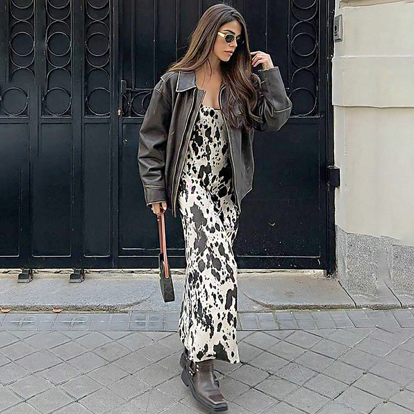 Women's Sexy Strap Vintage Printed Dress High-grade High Dresses