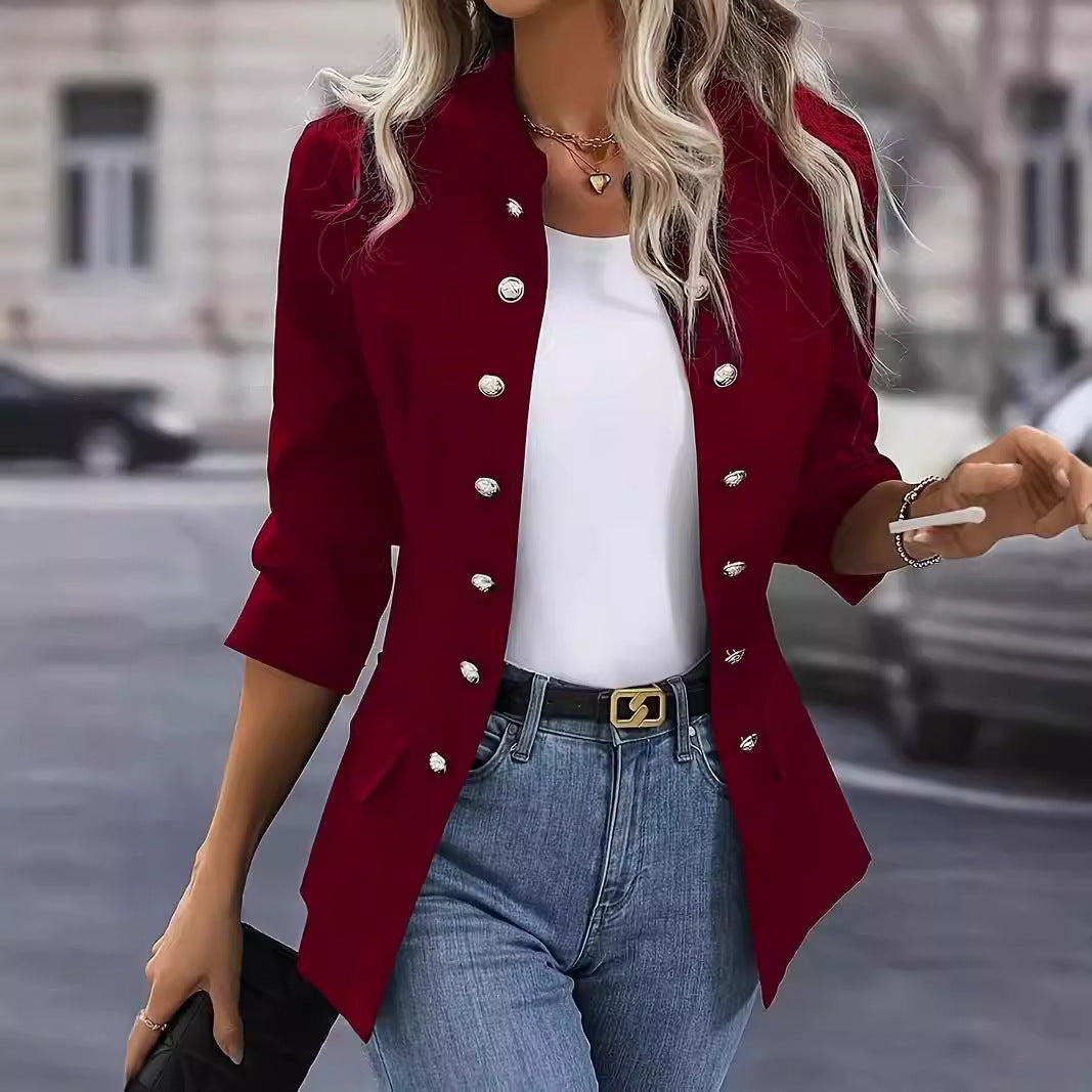 Women's Winter Fashion Solid Color Stand Collar Blazers