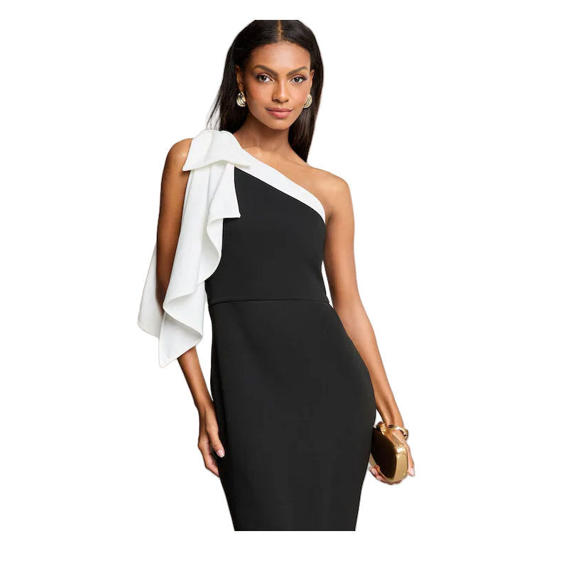Women's Sexy Strapless Sloping Shoulder Fashion Sheath Solid Dress