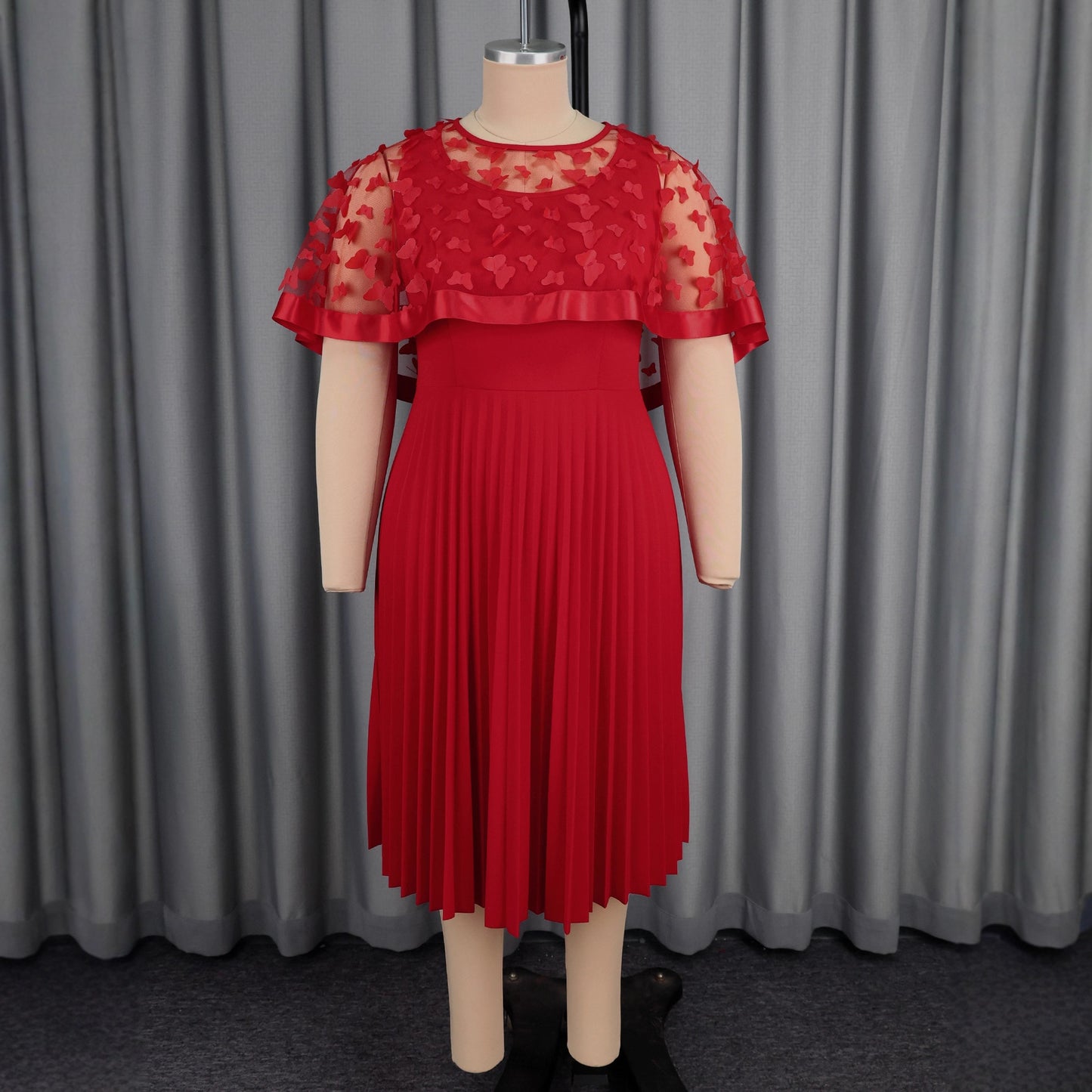 Women's Dress Stitching Mesh Bow Shawl Hem Dresses
