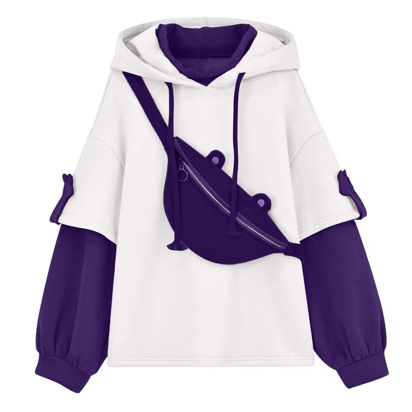 Women's Fleece Pullover Hooded Bag Color Matching Sweaters