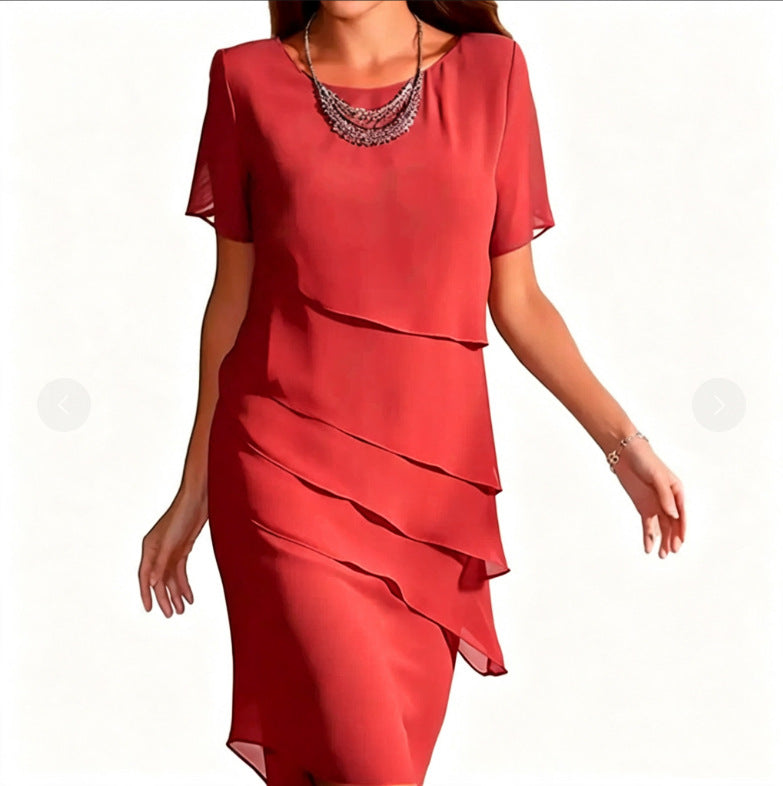 Women's Summer Slim Chiffon Patchwork Round Neck Dress