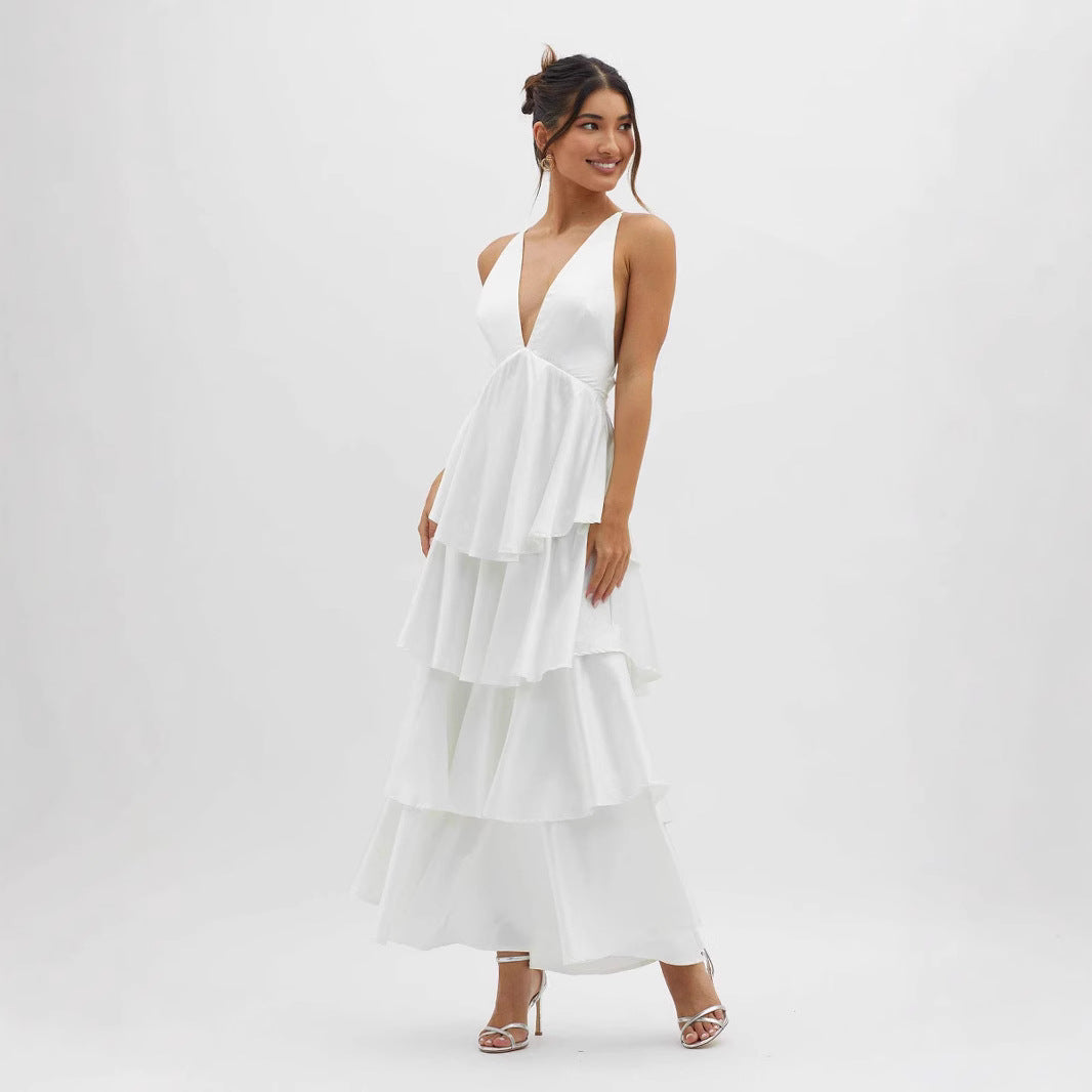 Women's Fashion Sexy Backless French Strap High Waist Dress