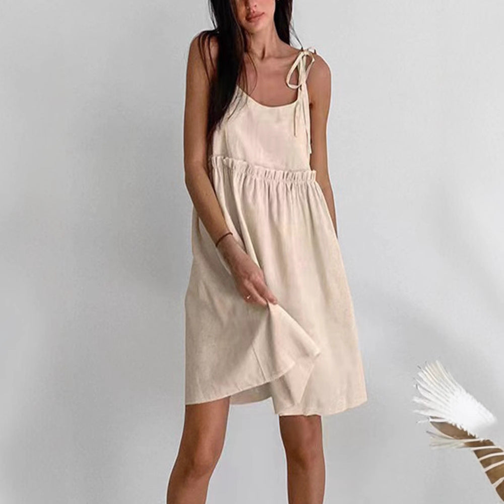 Women's Summer Cotton Linen Sleeveless Backless Sexy Urban Dress