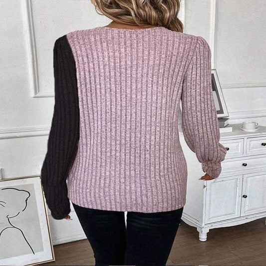 Women's Neck Multicolor Sunken Stripe Cross Hem Blouses