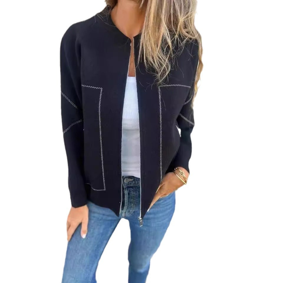 Durable Graceful Fashion Zipper Solid Color Jackets
