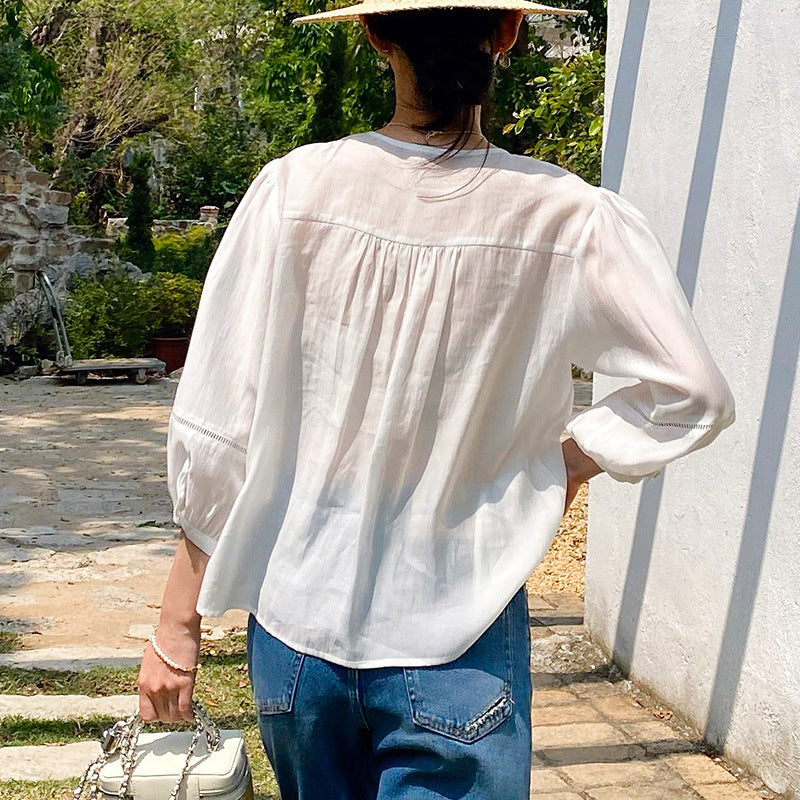 Women's Style White Shirt Half Sleeve Old Blouses