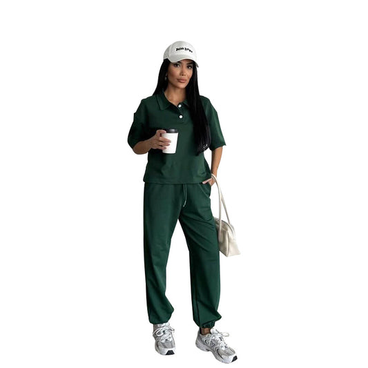 Women's Summer Solid Color Sleeve Lapel Pullover Fashion Suits