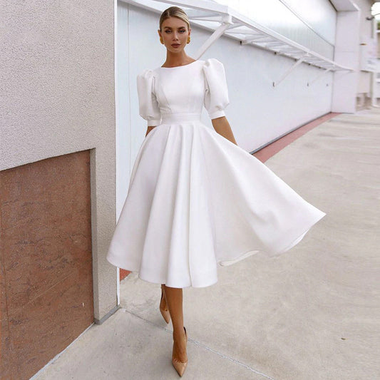 Women's Solid Color Slim Dress Sexy Big Swing Dresses