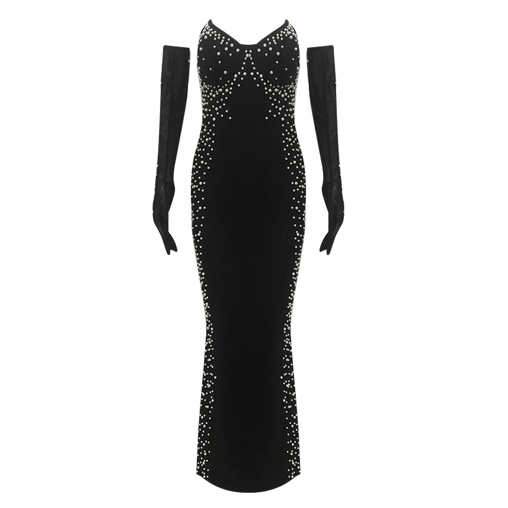 Winter Fashion Sexy Pearl Decorative Style Tube Dresses