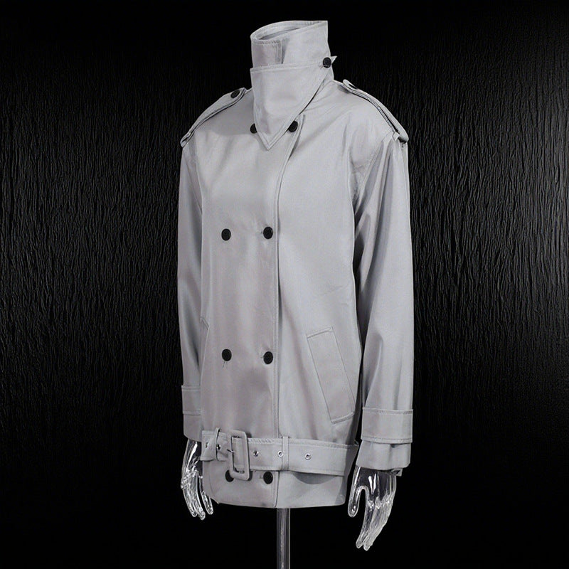 Women's Solid Color Windbreaker Fashionable Double-breasted Stand Collar Coats