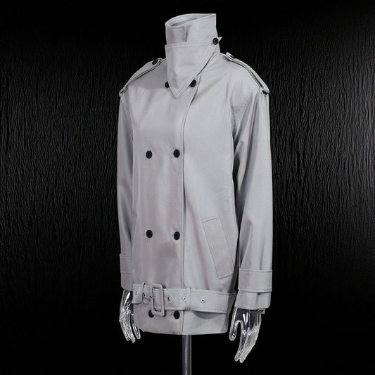 Women's Solid Color Windbreaker Fashionable Double-breasted Stand Collar Coats