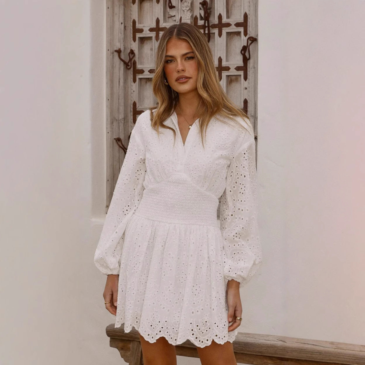 Women's Autumn Fashion Buttons Waist Smocking Tight Dresses