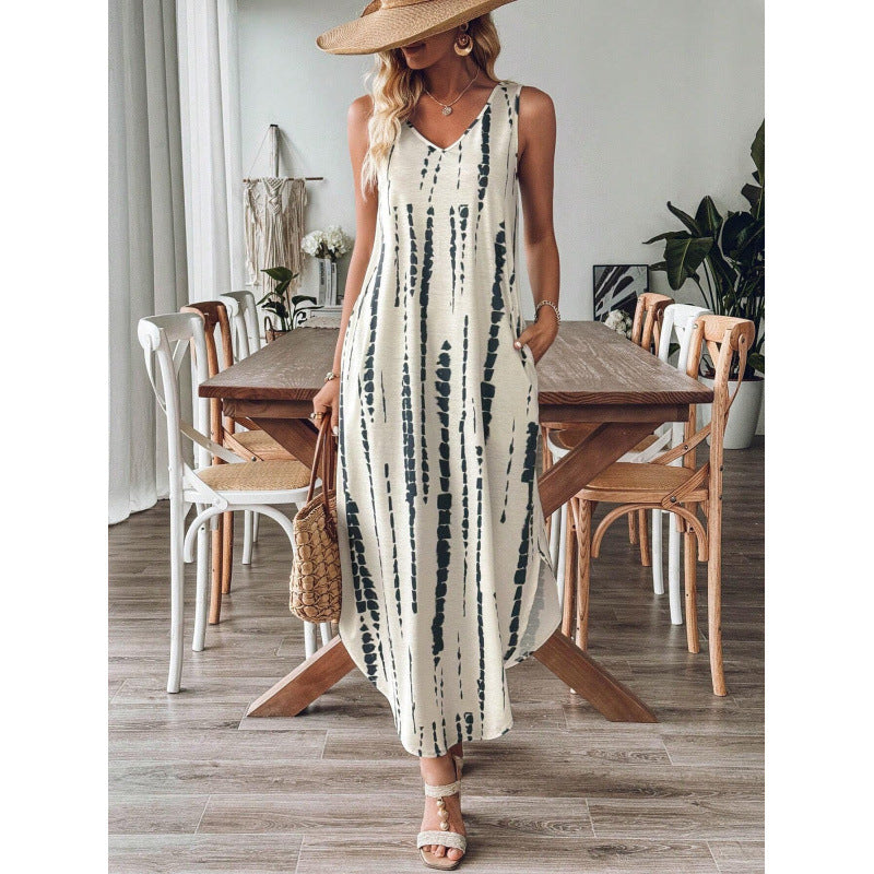 Cool Versatile Durable Printed Sleeveless Split Dress