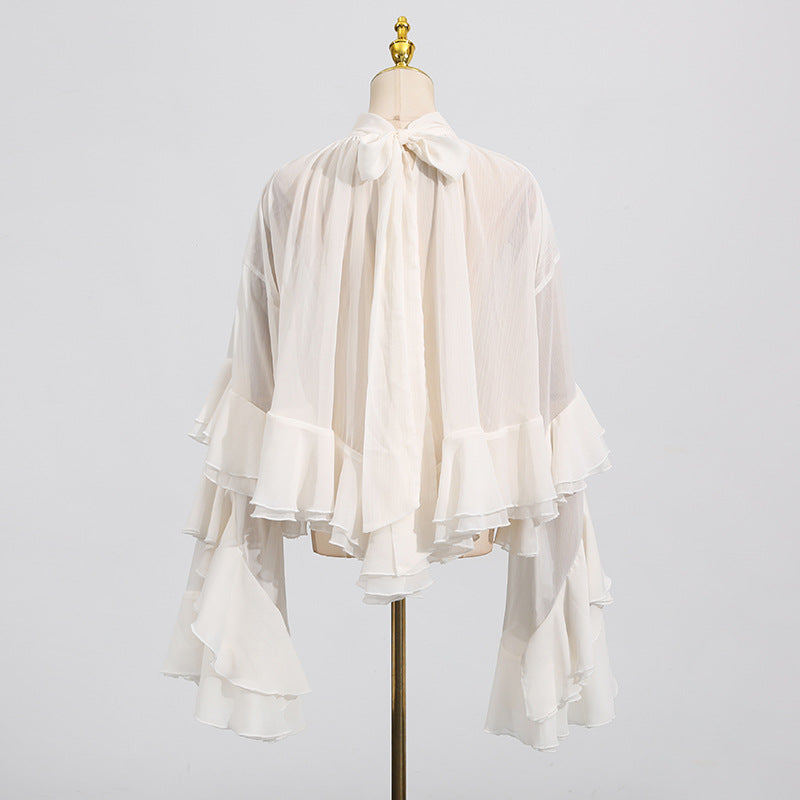 Women's Shirt Summer Elegant Mesh Wooden Ear Blouses