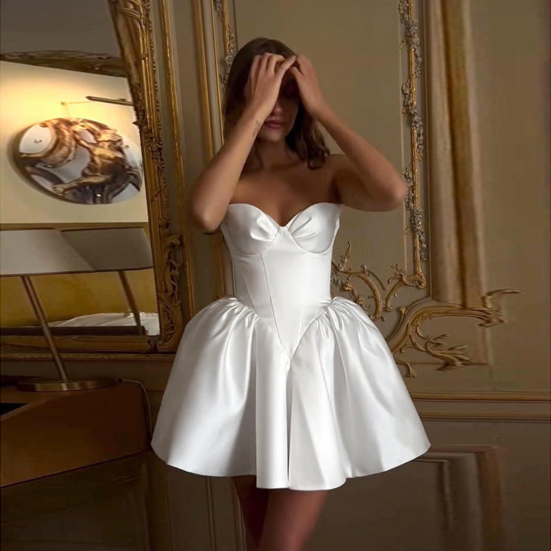 French Waist Dress Sexy Temperament Strapless Dresses