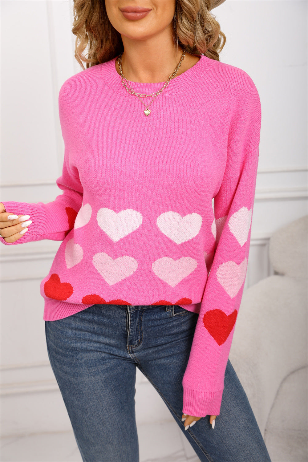 Love Large Pullover Round Neck Knitted Peach Sweater