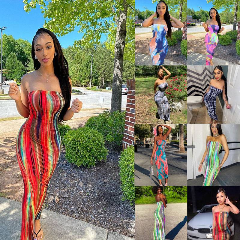 Glamorous New Women's Colorful Print Tube Dress