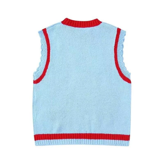 Women's Summer Fashion Stitching Embroidered Sleeveless Knitted Tops