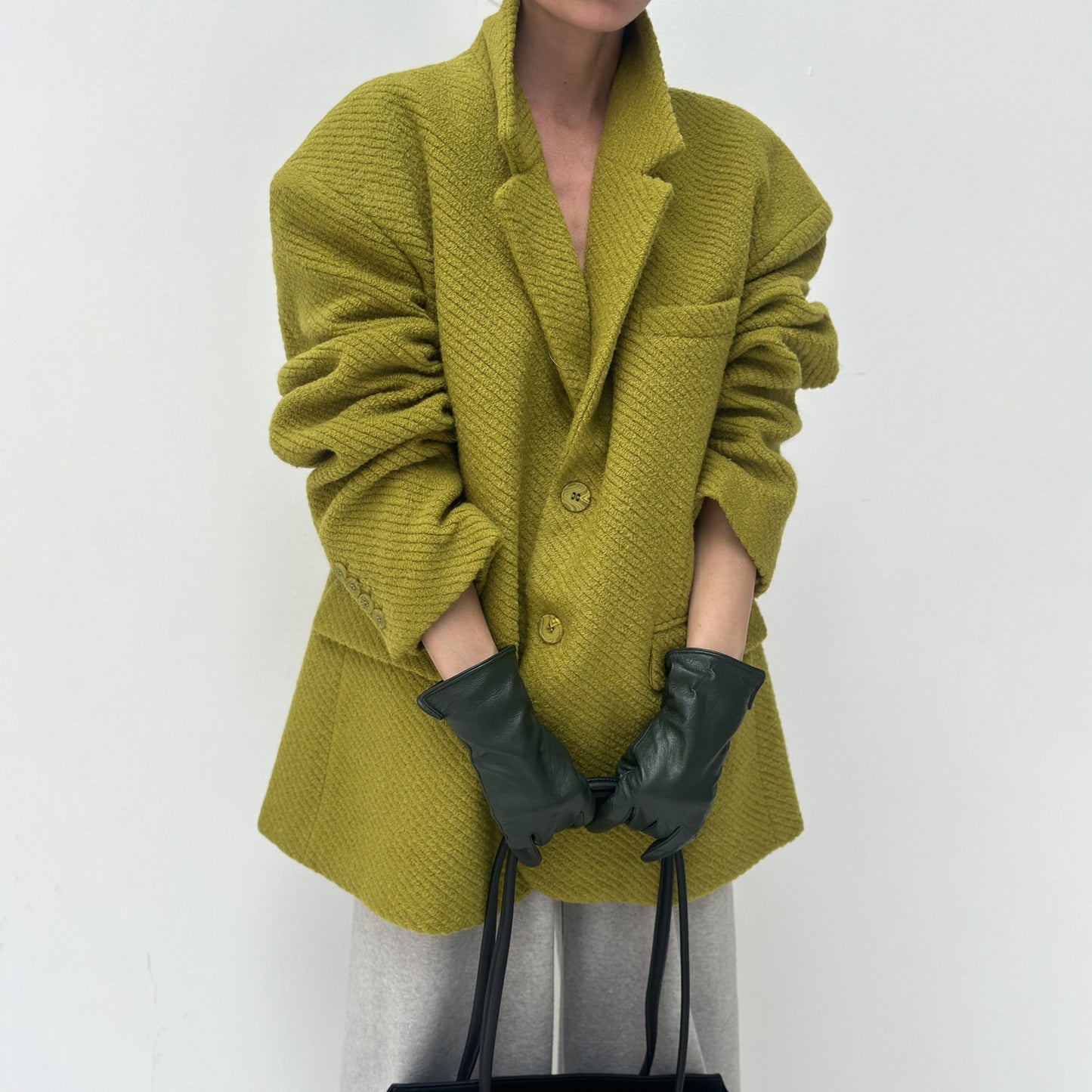 Women's Textured Padded Shoulder Versatile High-grade Breasted Commute Jackets