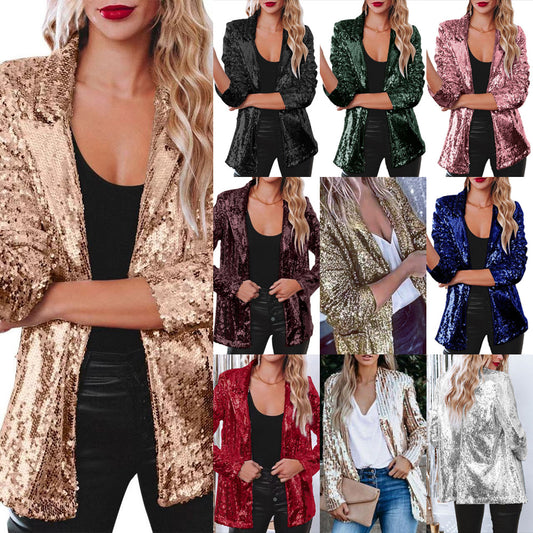 Women's Casual Sequin Sequined Long Sleeve Graceful Coats