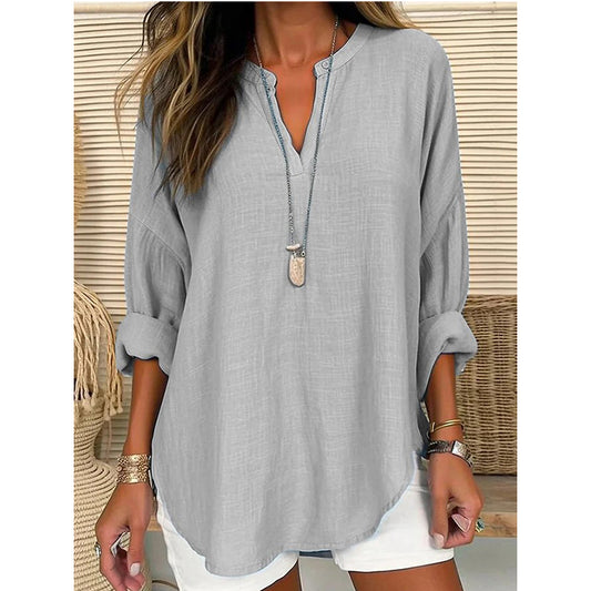 Women's Cotton Linen Pure Large Shirt Blouses