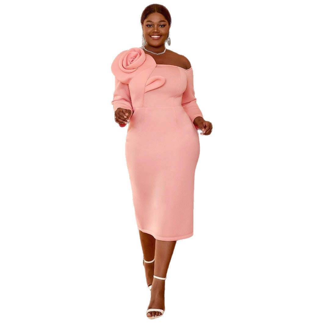 Color Dress Elegant Bell Sleeve Three-dimensional Dresses