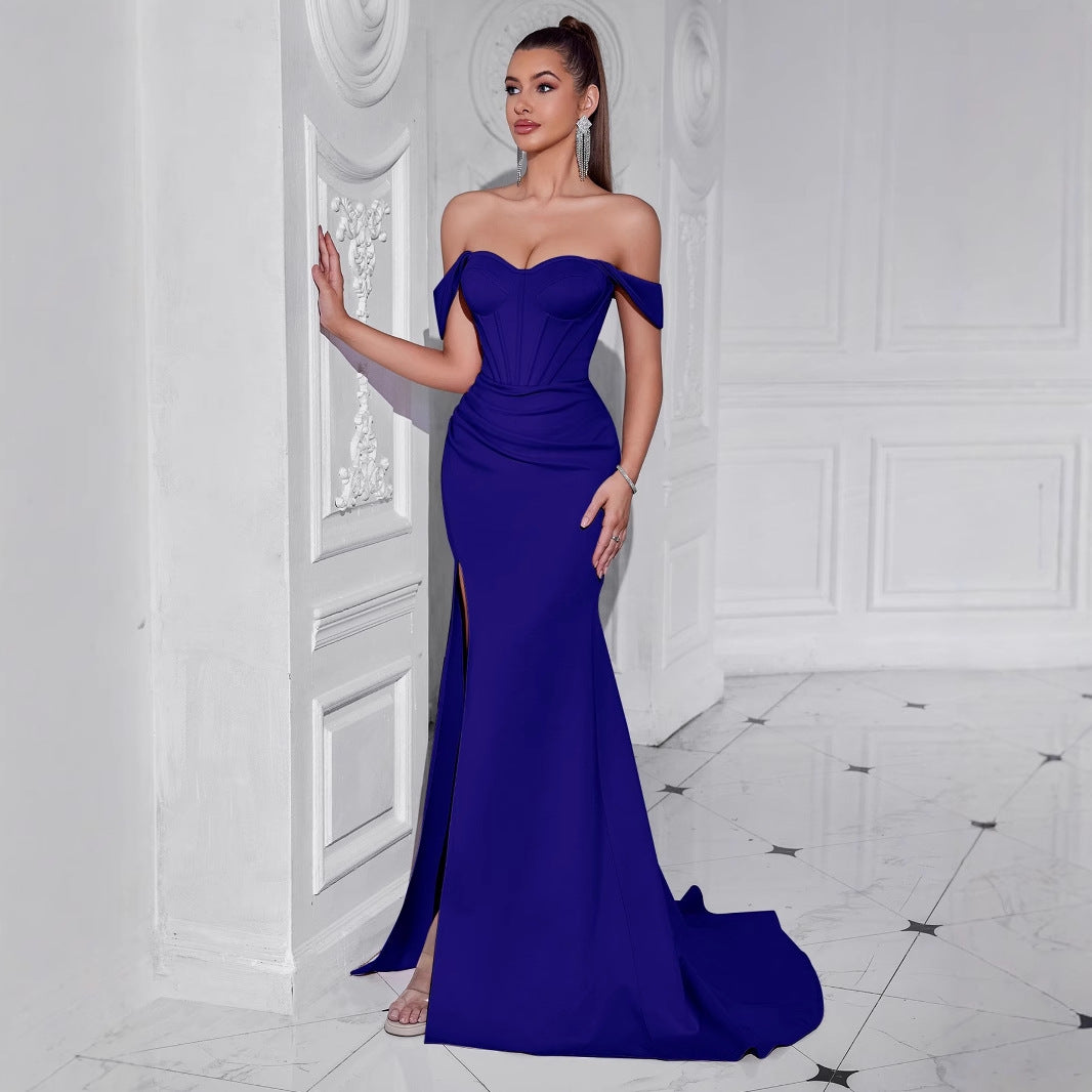 Women's Light Luxury High-grade Split Temperament Banquet Strapless Long Dress