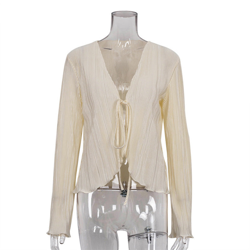 Women's Hot Slim Flared Long Sleeve Pleated Blouses