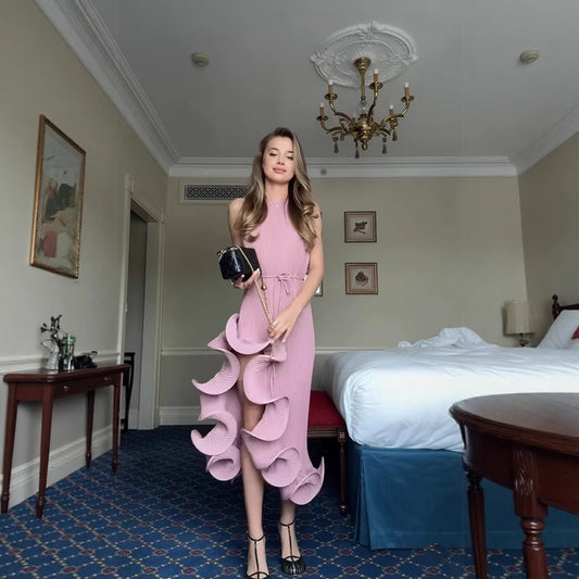 Irregular Ruffled Summer Sexy Sleeveless Lace Up Slim Dresses