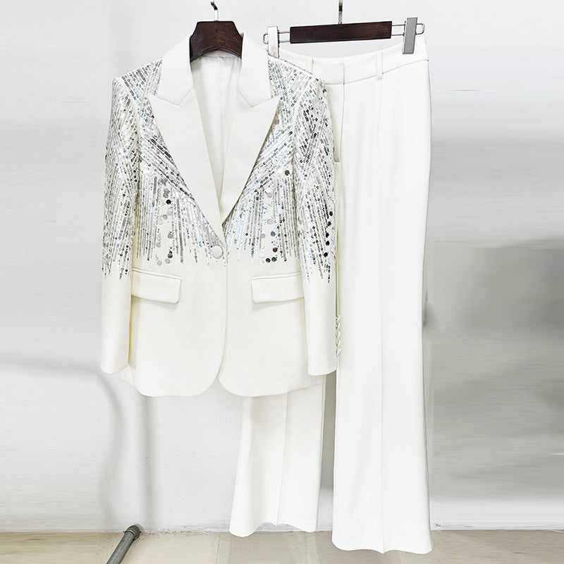 Nail Pearl Embroidery Sequins Two-piece Set Pants