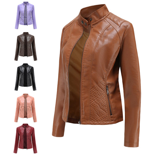 Women's Casual Leather Simple Trendy Thin Long-sleeved Jackets