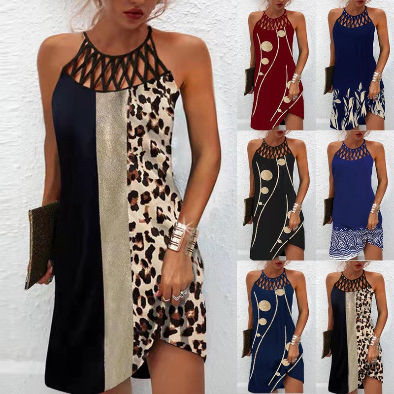 Women's Ethnic Style Positioning Printed Mesh Sleeveless Dress