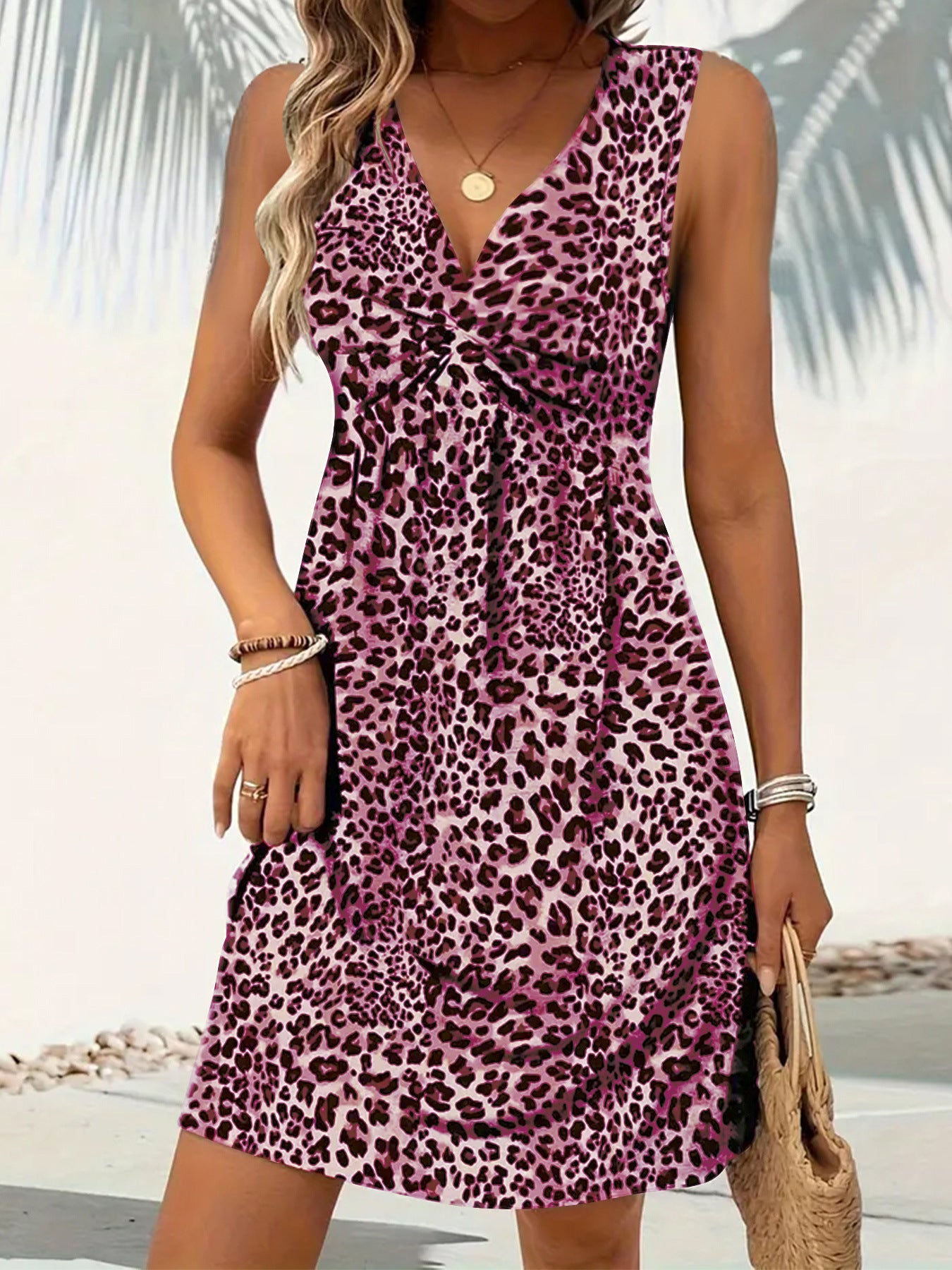 Women's Kinked Leopard Printed Wear Dress Dresses